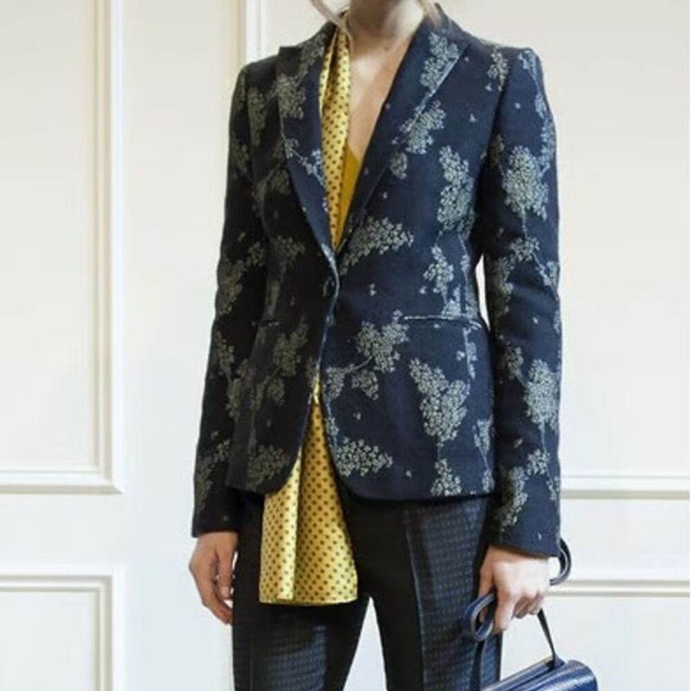 BANANA REPUBLIC Heritage Floral Jacquard Blazer Jacket Size 6 Navy Blue